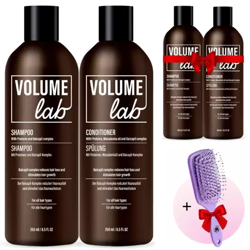 PAVASARIO PASIŪLYMAS! VOLUME LAB bazinis rinkinys: šampūnas ir kondicionierius + DOVANA (papildomas rinkinys + plaukų šepetys)!